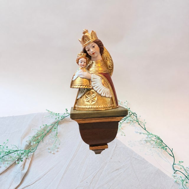 Handmade Carved Wooden Religious Figure of Madonna and Child, 1980s For Sale - Image 15 of 16