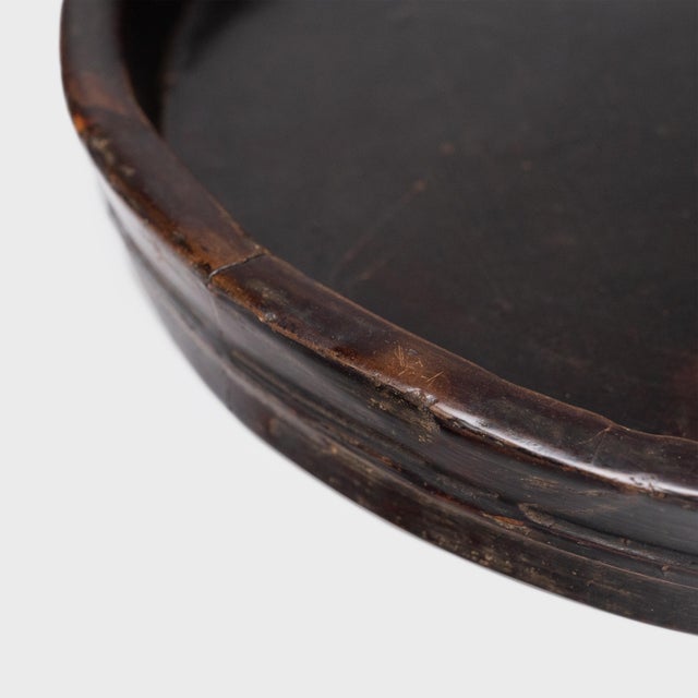 Rustic Antique Chinese Black Lacquer Eclipse Tray For Sale - Image 3 of 3