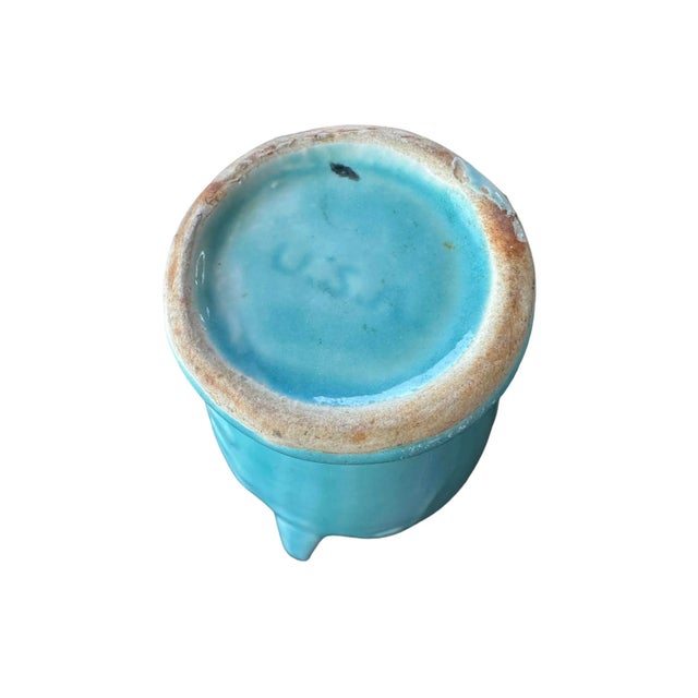 Mid 20th Century Vintage Mid-Century Turquoise Aqua Blue Floral Vase Shawnee Pottery For Sale - Image 5 of 10