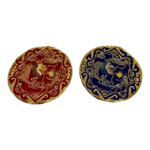 Set of Two Vintage Chinese Gold Thread Stitched Embroidery Silk Dragon