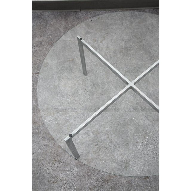 Silver 1960s Mid Century Modern Coffee Table Metal Round Glass Vintage Circular X Base Silver For Sale - Image 8 of 12