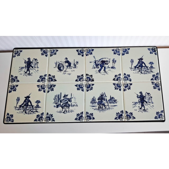 Metal Dutch Delft Tile Magazine Rack, Vintage Wrought Iron & Ceramic Tile Table, 1950s For Sale - Image 7 of 11