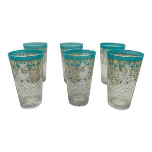 Set of 6 Patina Vie Del Sole Aqua and Gold Glasses