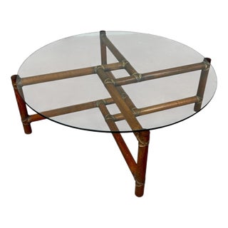 Bamboo and Leather Coffee Table by Frank Kaufeld for McGuire, 1960s For Sale