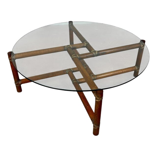 Bamboo and Leather Coffee Table by Frank Kaufeld for McGuire, 1960s For Sale