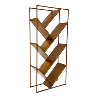 Danish Modern Geometric Wood Étagère Open Display Bookcase, Mid-Century Style For Sale