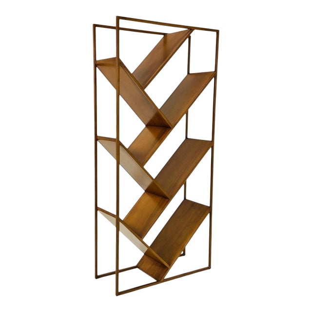 Danish Modern Geometric Wood Étagère Open Display Bookcase, Mid-Century Style For Sale
