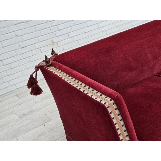 Red Danish 2-Seater Drop Arm Sofa in Furniture Velour, 1970s For Sale - Image 8 of 18