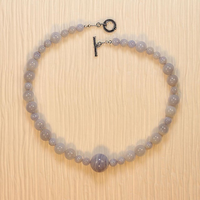 2020s Springtime Necklace of 18-Inch Blue Chalcedony For Sale - Image 5 of 9