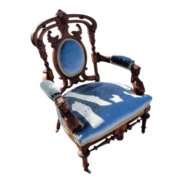 John Jelliff 19th Century American Walnut John Jellif Chair Caryatid Figural Arms For Sale - Image 4 of 17