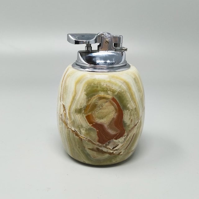 Mid-Century Modern Italian Onyx and Chrome Table Lighter and Ashtray Smoking Set, 1960, Set of 2 For Sale - Image 4 of 8