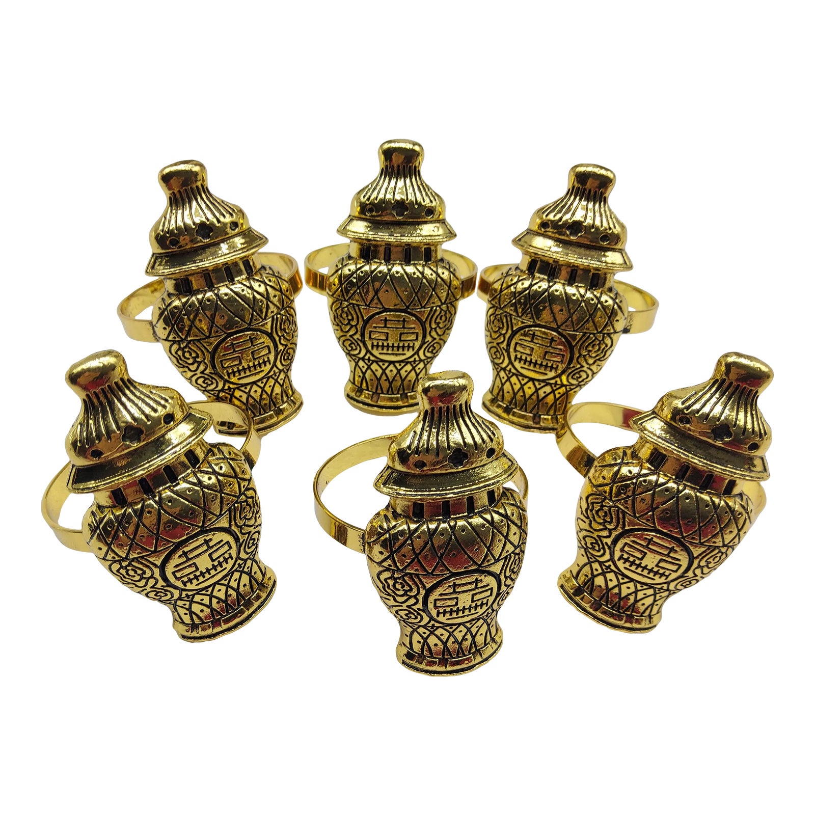 1990s Chinoserie Brass Ginger Jar Napkin Rings Set of 6 Chairish