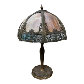 1915 American Lamp With Slag-Glass Shade and Original Base For Sale