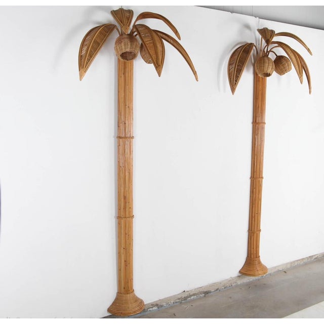 Large Palm Wall Light in Rattan For Sale - Image 9 of 15