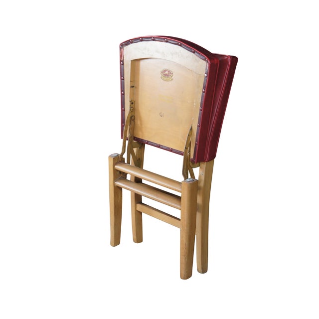 Mid Century Louis Rastetter & Sons 'The Solid Kumfort' Red Leather Folding Chair Dimensions: 18" x 21" d x 33"h ; seat 18"