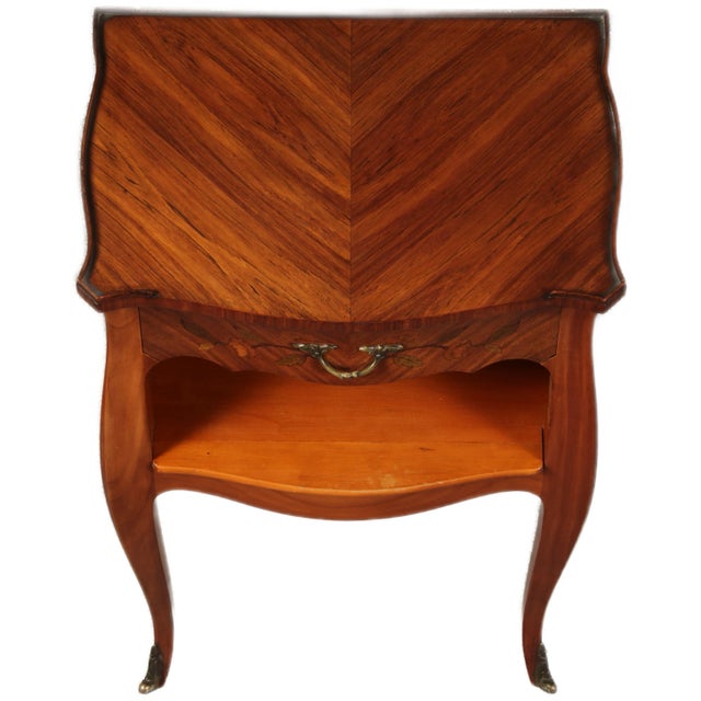 Antique Louis XV Style Bedside Tables with Floral Inlays, 1915, Set of 2 For Sale - Image 10 of 18