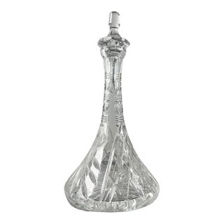 Classic European Cut Crystal Decanter With Faceted Stopper, 14″ H For Sale