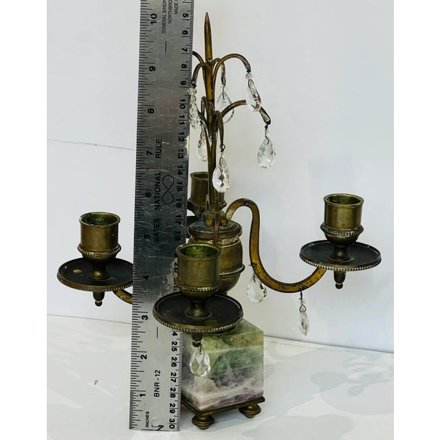 Metal Antique French Brass Amethyst Grandiole Candle Holders a Pair For Sale - Image 7 of 12
