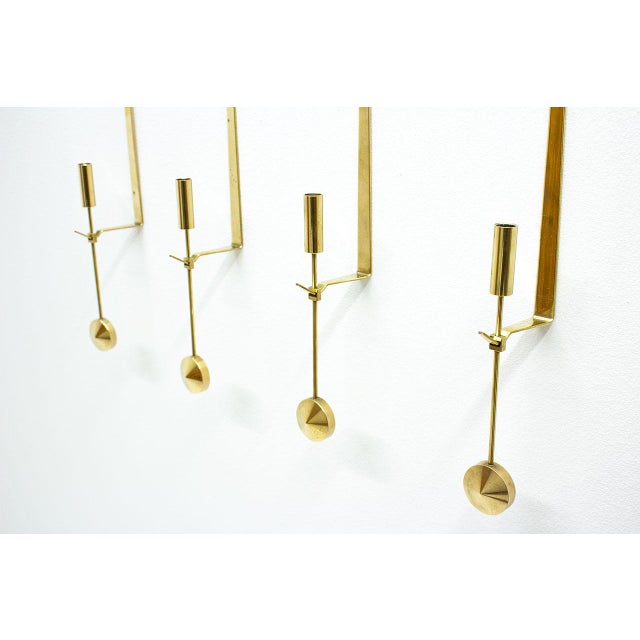Mid-Century Modern Swedish Wall Candlesticks by Pierre Forssell for Skultuna, 1970s, Set of 4 For Sale - Image 3 of 6