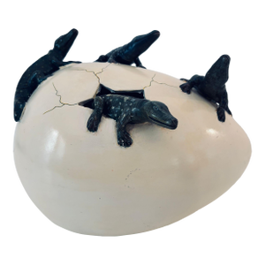 Vintage Mexican Ceramic Sculpture of Hatching Alligators Signed by Nacho Mejia
