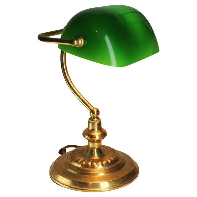 Victorian Student Desk Lamp with Racing Green Glass Shade and Switch For Sale - Image 14 of 14