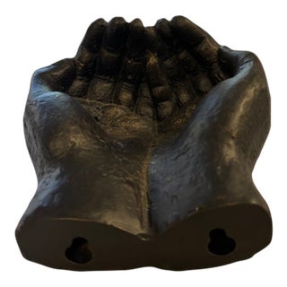 2000 - 2009 Sculptural Black Cupped Hands Decorative Bowl For Sale