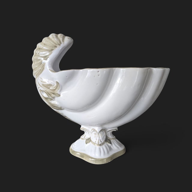 Mid 20th Century Vintage Italian Neoclassical Nautilus Shell Ceramic Planter For Sale - Image 5 of 15