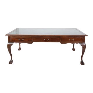 1900s Chippendale Style Mahogany Partner's Desk With Inset Marble Top For Sale