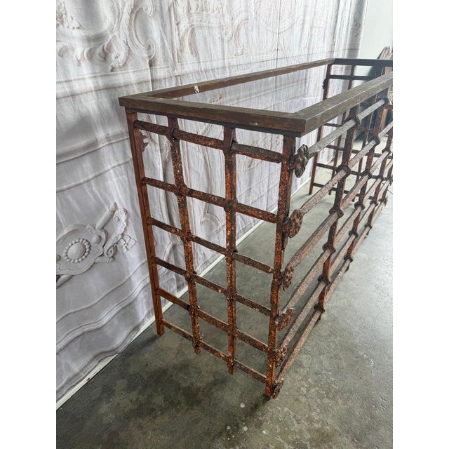 Rustic Console Table With Textured Stone Top and Hand-Forged Iron Base For Sale - Image 15 of 18