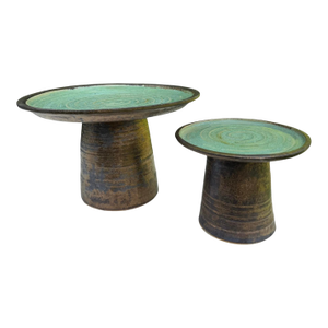 Vintage Organic Modern Studio Pottery Pedestal Bowls, Graduated Pair