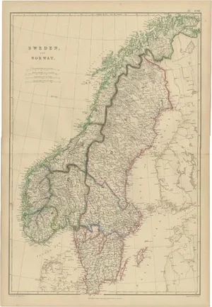 Antique Map of Sweden and Norway by W. G. Blackie, 1859