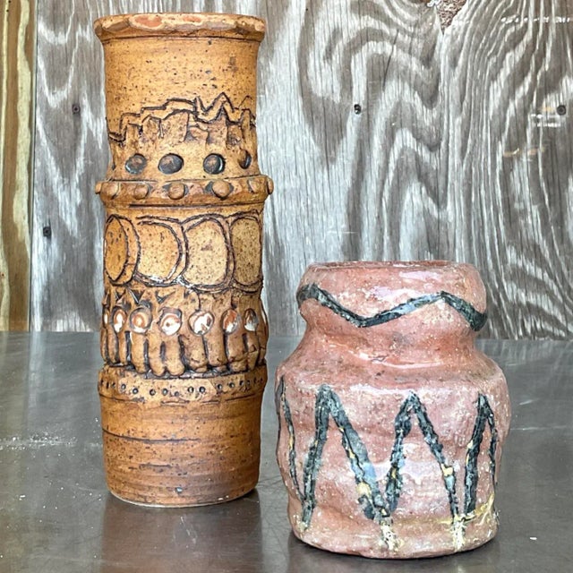 Vintage Boho Original Studio Pottery Vases - Set of 2 For Sale In West Palm - Image 6 of 8