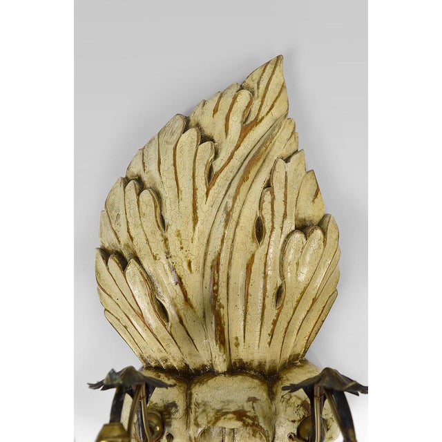 Hollywood Regency Sconces in Carved, Painted and Patinated Wood, 1950s, Set of 2 For Sale - Image 9 of 16