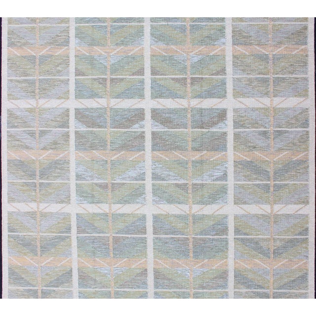 Textile Keivan Woven Arts Scandinavian Flat-Weave Design Rug With Green, Gray, and Peach 9'1"x12'0" For Sale - Image 7 of 12