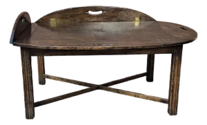 Late 20th Century Distressed Walnut Chippendale Style Butler's Tray Cocktail Table