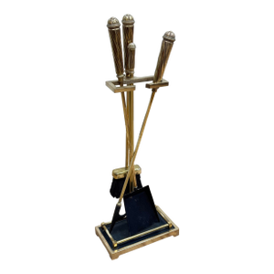 Vintage Classic Brass Fireplace Tools on Stand