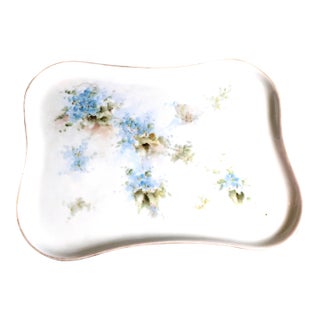 Signed Mz Austria Blue Floral Vanity Tray For Sale