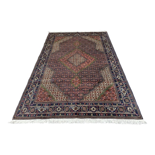 Hand-Knotted Herati Mahi Medallion Wool Rug, Navy Field, 9'11" X 6'8" For Sale