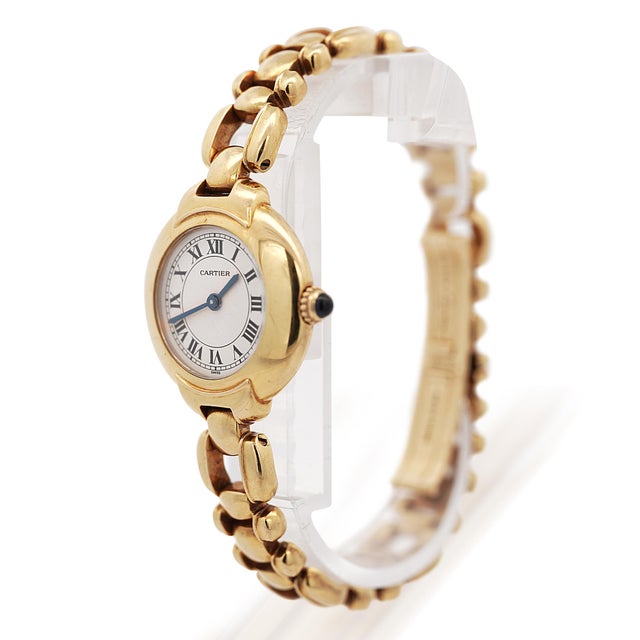 Cartier 1990s Cartier Vendome 878999 18k Gold Manual Gadroon Link 26m Watch For Sale - Image 4 of 12