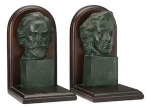 Bronze and Wood Bookends, Set of 2