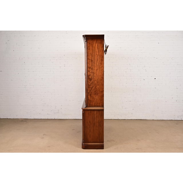 1980sKindel Furniture French Louis Philippe Lighted Breakfront Bookcase Cabinet For Sale - Image 9 of 11