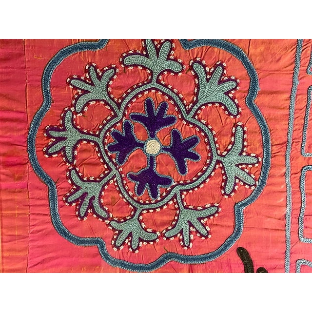 Pair of 19 Century Antique Silk Suzani Wall Hanging For Sale - Image 4 of 12