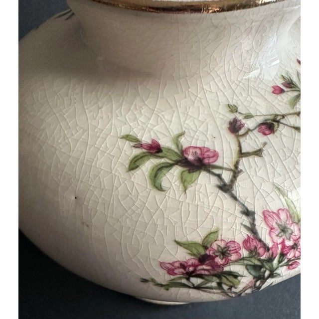 Vintage 1900s Chinoiserie Bird & Pink Flowering Bush Round Porcelain Vase For Sale - Image 9 of 12