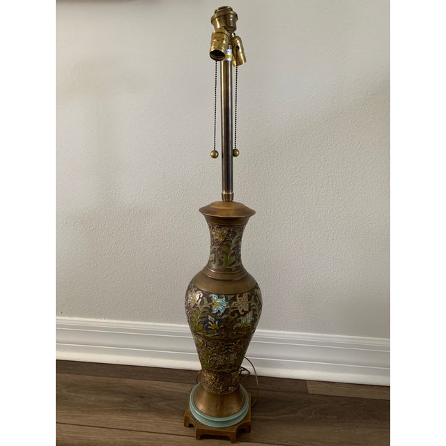 Vintage Marbro Lamp Company Chinese-Export Brass Chapleve Reticulated Cloisonne Electrified Table Lamp For Sale - Image 11 of 12