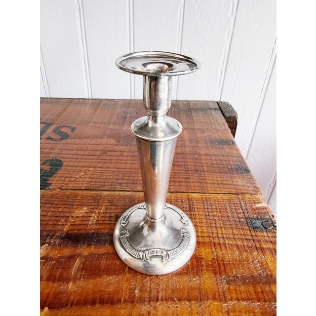 Traditional 1915 Silver Plated St Francis Hotel New Year Greetings Candlestick For Sale - Image 3 of 5