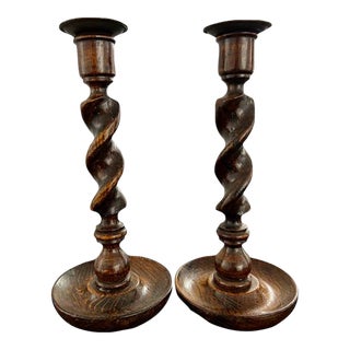 Early 20th Century English Barley Twist Candlesticks - Pair For Sale