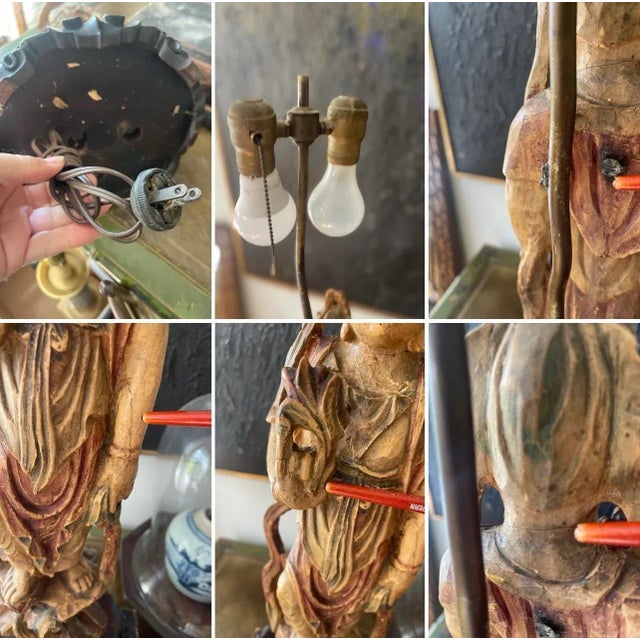Asian Antique Guanyin Asian Lamp For Sale - Image 3 of 9