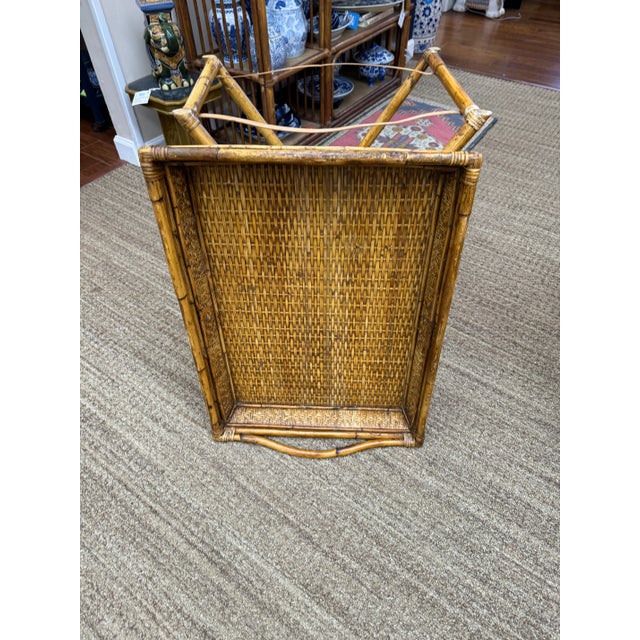 1980s Vintage Bamboo and Wicker Folding Tray Table - 2 Pieces For Sale In Orlando - Image 6 of 6