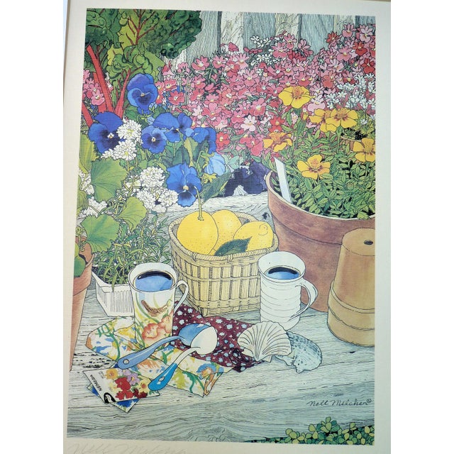 A curated pair of original 1984 lithographs by American artist Nell Melcher (1923–2010), titled "Coffee Break" and "A...