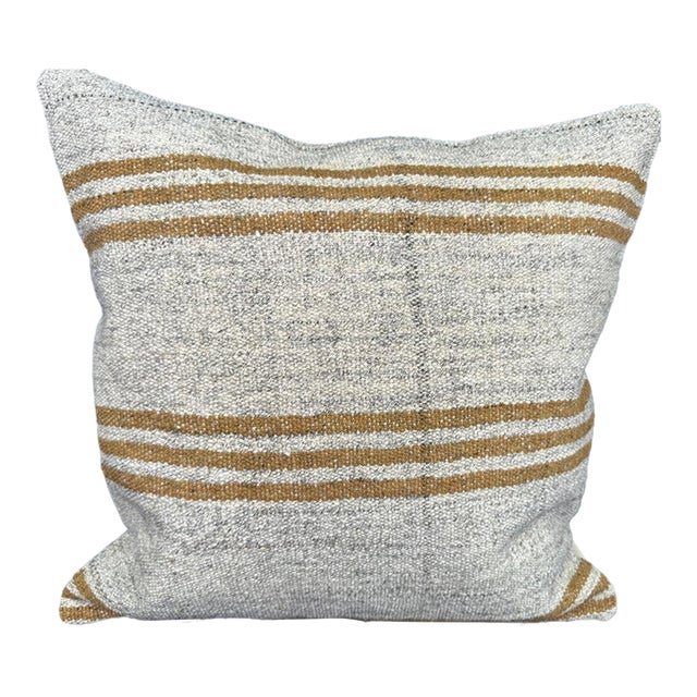 Turkish Hemp Pillow Cushion Natural Beige Yellow Cushion Cover 20"x20" For Sale